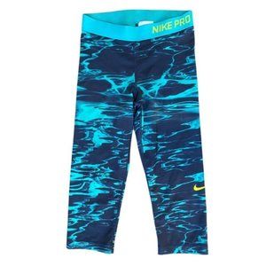 NWOT Nike Pro Compression Capri Pants Womens Small Crops Teal Navy Swirl